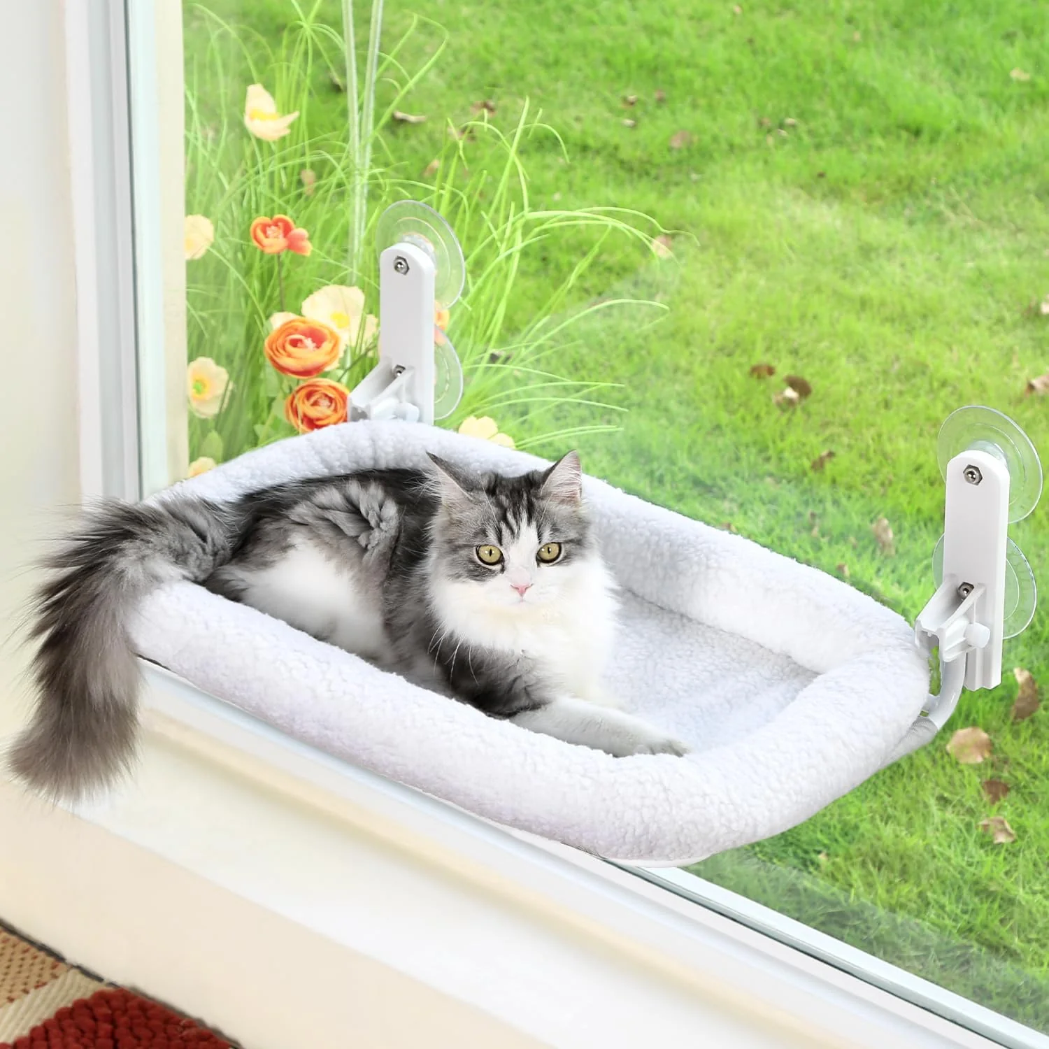 Durable Zakkart Foldable Cat Hammock for Window — Cordless Washable Bolster Bed Robust Metal Frame Powerful