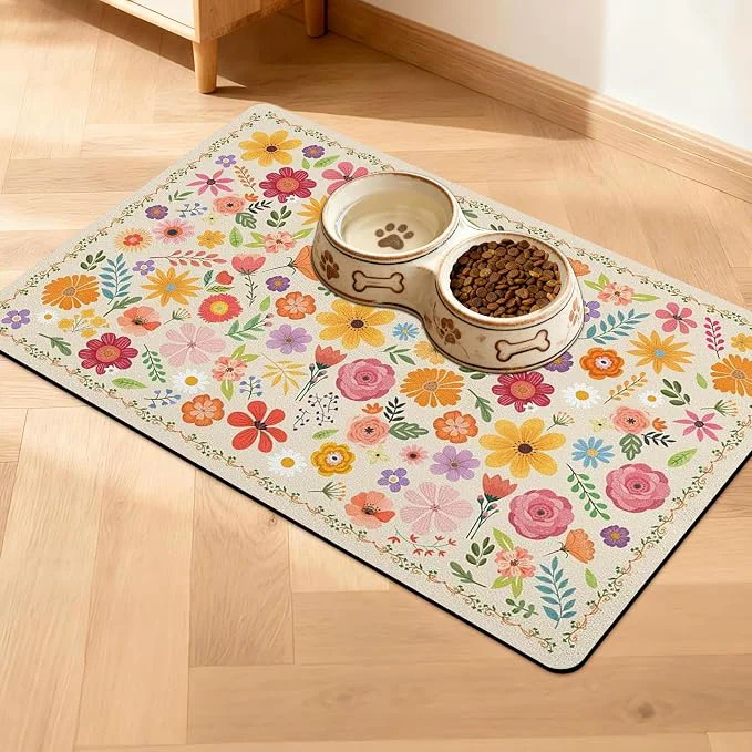 Stylish Pet Feeding Mat for Floors Waterproof Dog Mat for Food and Water Absorbent Environmentally Friendly