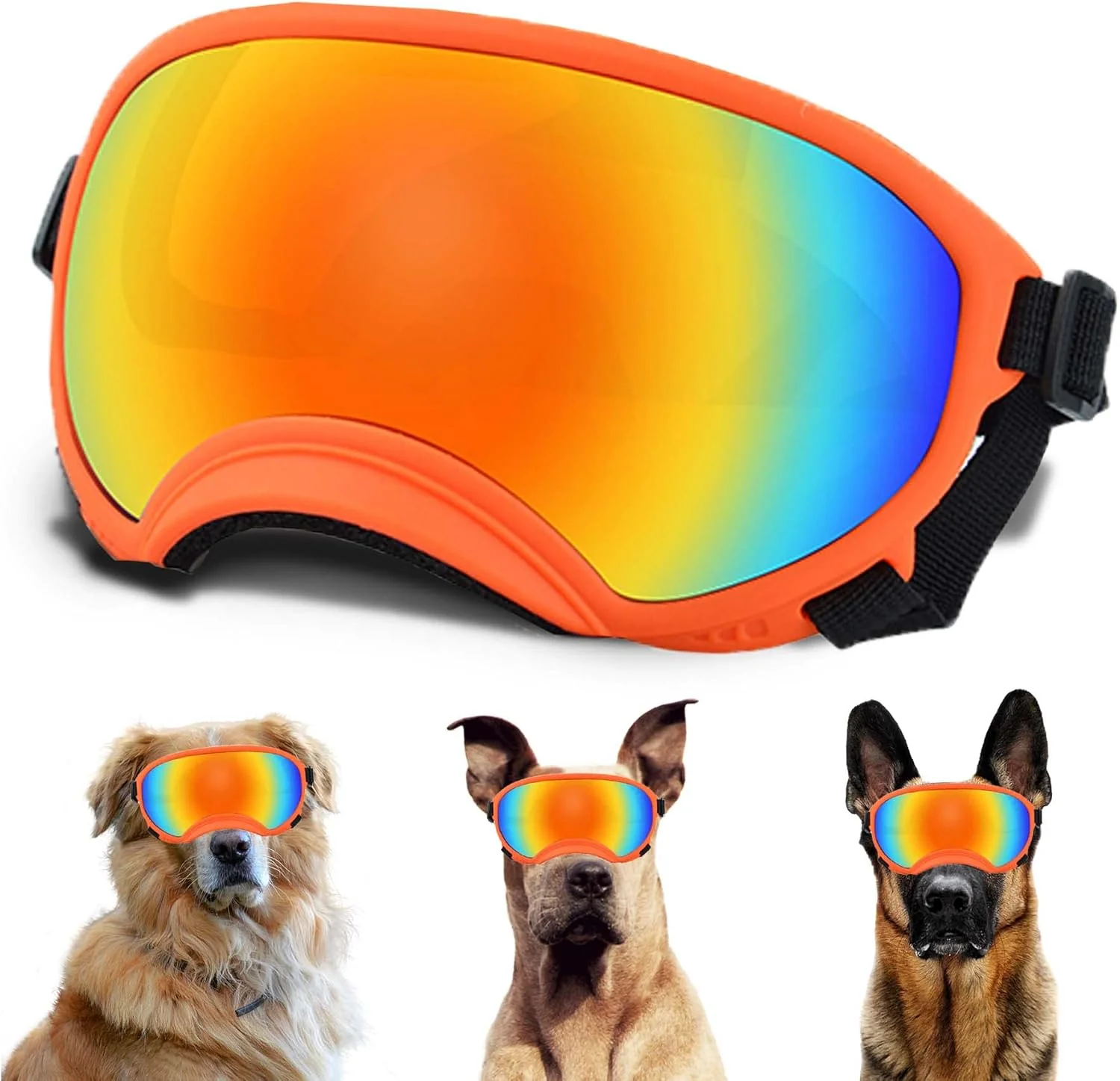 Powerful Large Dog Sunglasses with Adjustable Strap UV Protection Winproof Puppy Sunglasses Suitable for Medium-Large Pet Glasses Dogs Eyes Soft Goggles OrangeColours Advanced