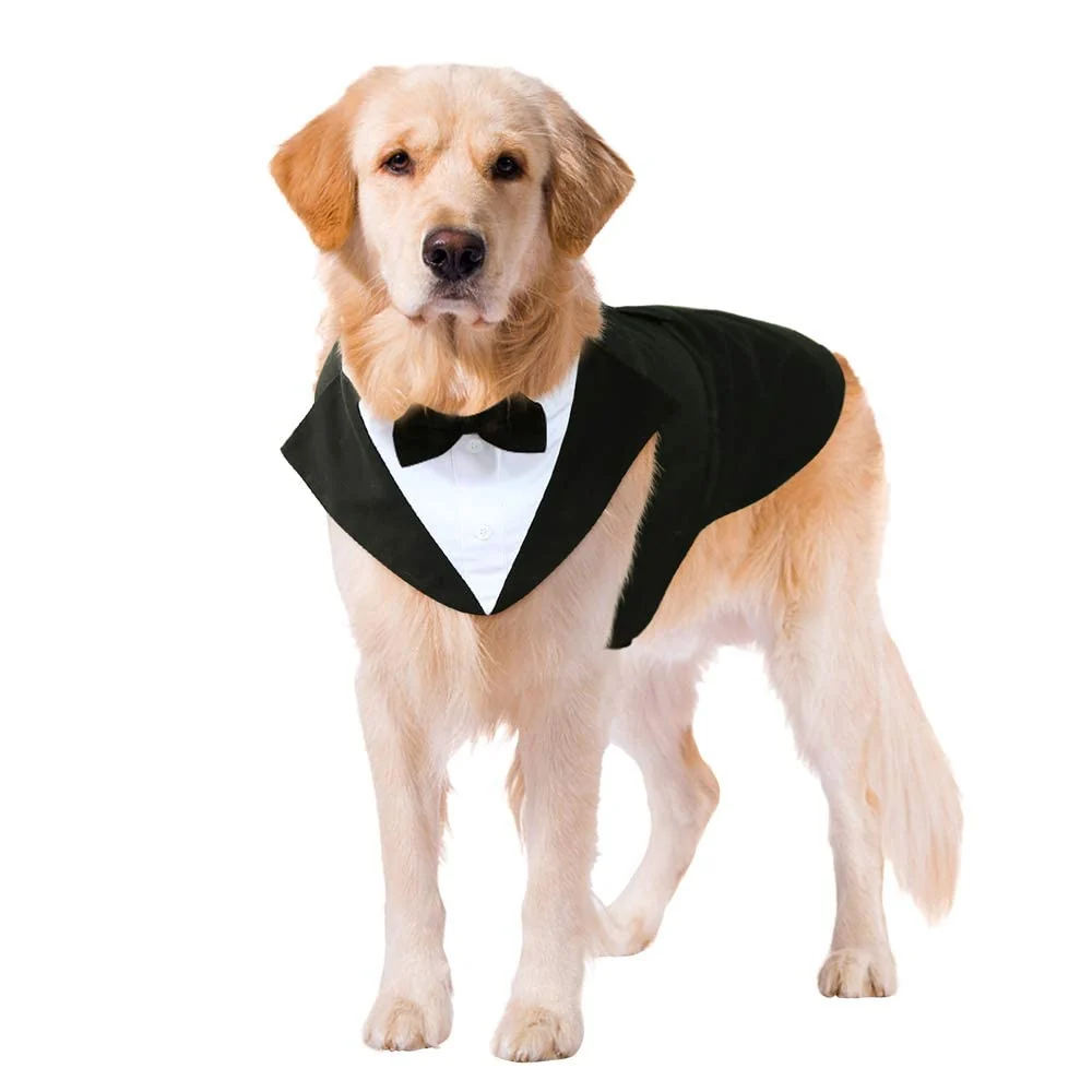 Easy-to-Use Kuoser Dog Tuxedo and Bandana Set – Formal Pet Wedding Attire for Dogs All Sizes Reusable