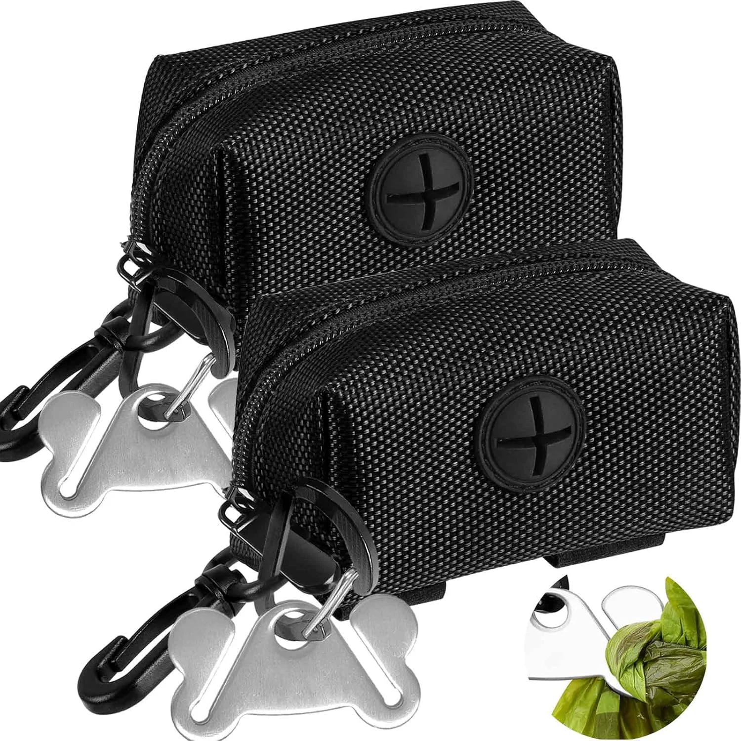 Stylish Dog Waste Bag Dispenser Pet Poop Bags Holder for Doggie Waste Bags Dispensers Soft Fabric Zipper Small Doggy Puppy Pouch for Leash Accessory Attachment with Carrier 2PCS Black Carefully Designed