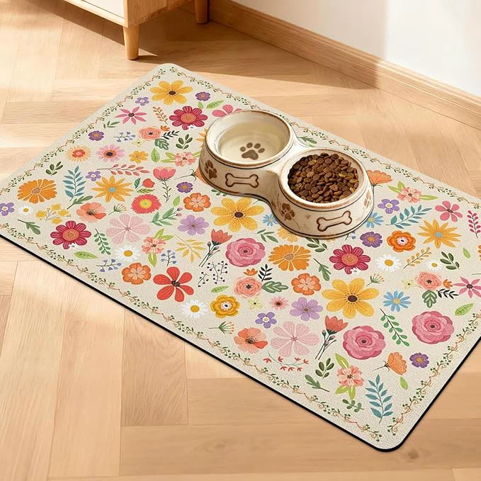 Efficient Pet Feeding Mat for Floors Waterproof Dog Mat for Food and Water Absorbent Relaxed