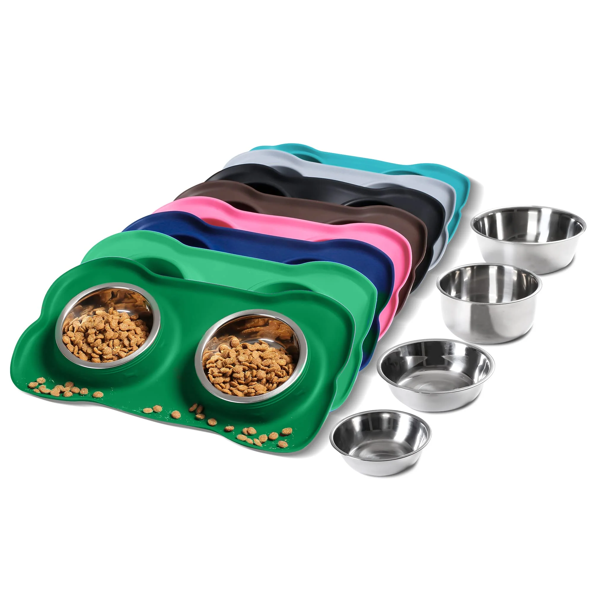 Green Hubulk Pet Dog Bowls 2 Stainless Steel No-Spill with Non-Skid Silicone Mat Food Scoop X-L Huntergreen Excellent