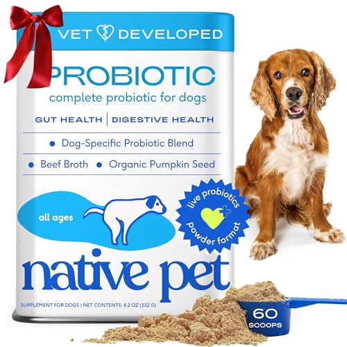 Luxury Native Pet Probiotics for Dogs — 60 Scoops 6B CFU Powder with Digestive Enzymes Prebiotics Functional