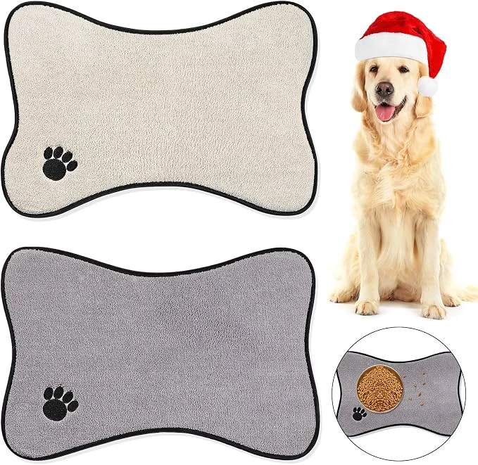 Secure Breling Dog Mat for Food and Water 2 Pieces Bone Shape Non-Slip Pet Feeding Mat Enhanced