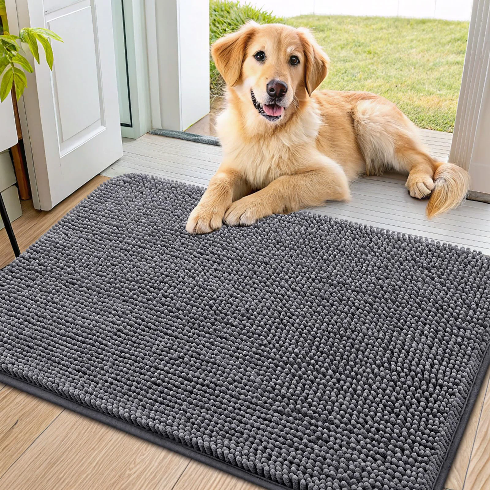 Responsible Smiry Dog Door Mat 36x24 – Absorbent Non-Slip Chenille for Entryways Secure