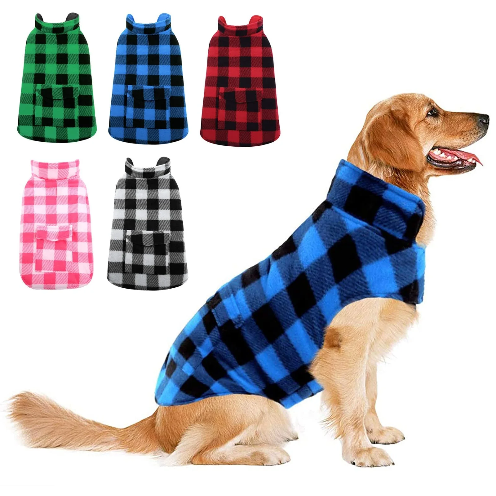 Professional ASENKU Dog Winter Coat – Reversible Plaid Fleece Jacket Waterproof Windproof for Small to Large Dogs M Blue Trendy