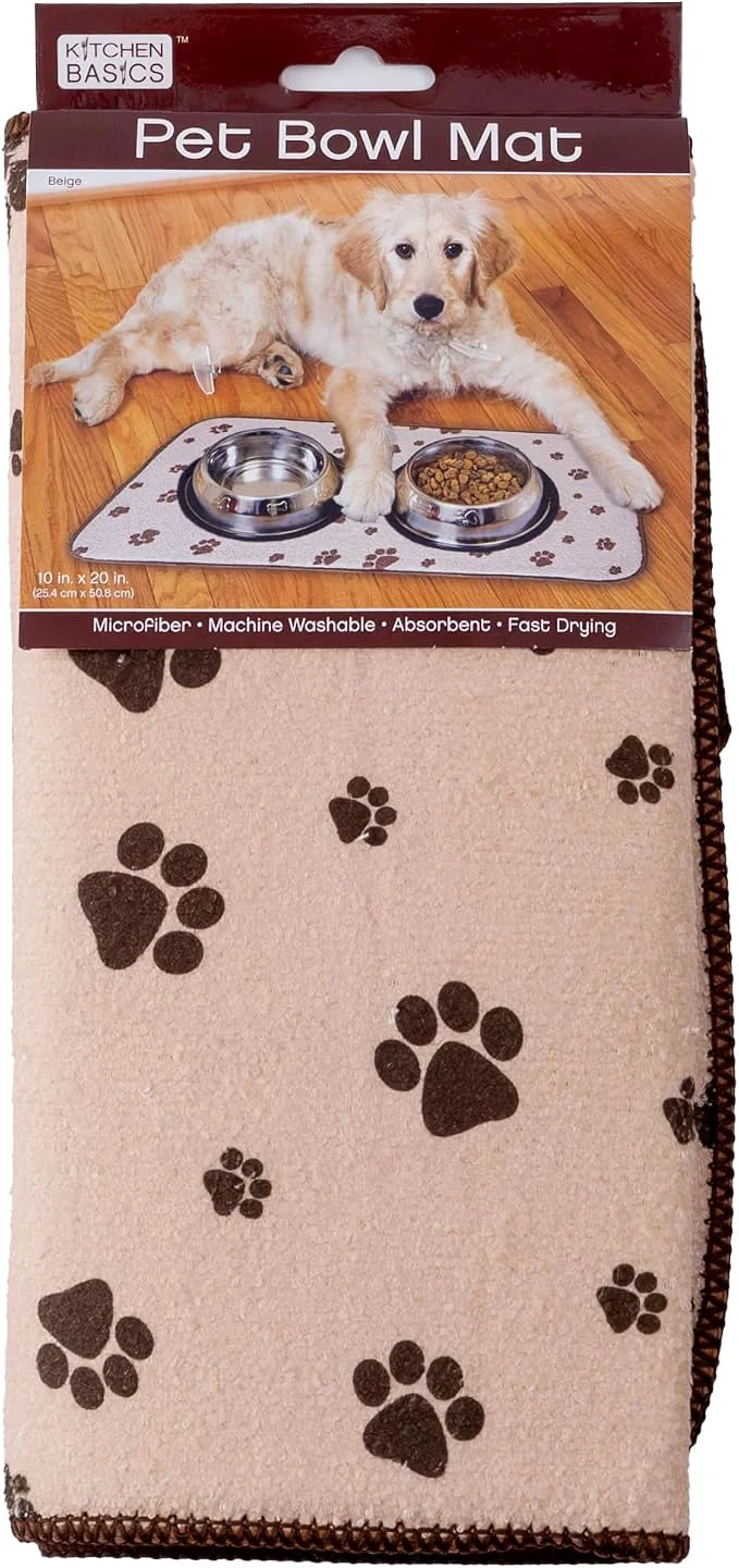 Trendy Kitchen Basics Microfiber Pet Bowl Feeding Mat Anti-Skid and Absorbent Flexible