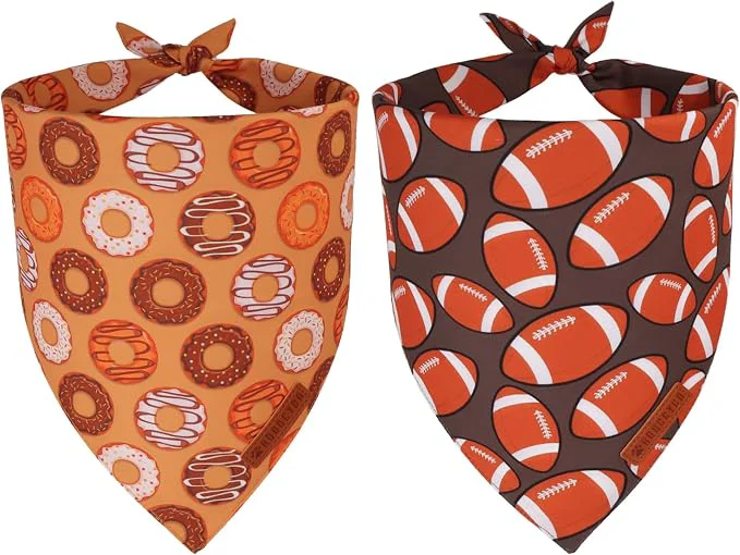 Fine Crafted ADOGGYGO Dog Bandanas Boy Girl Reversible Football Donuts Pet Scarf Premium Comfortable