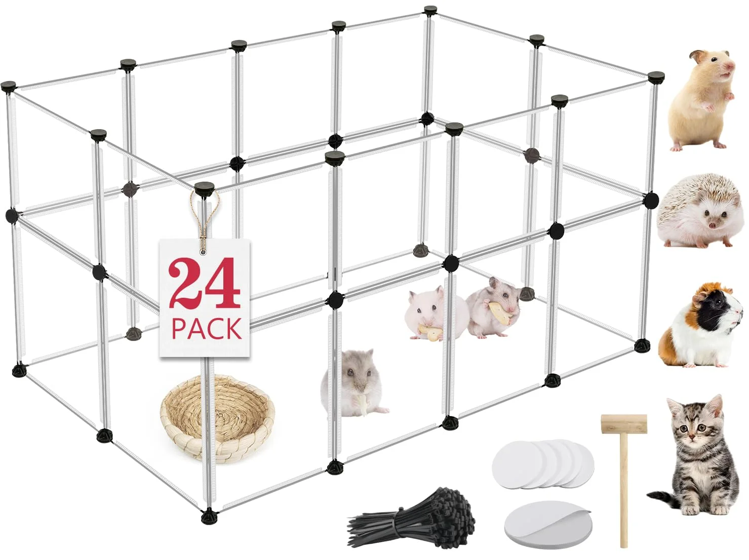 Exclusive VISCOO 24 Panels Portable Small Animals Playpen — Transparent 48x24x28 in Indoor Outdoor Pet Fence Powerful