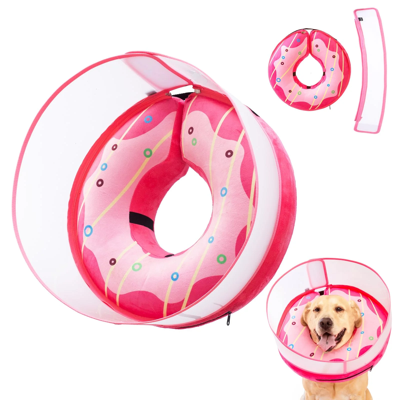 Unique Mariyago Inflatable Dog Cone Collar Pink Donut — Adjustable Recovery Shield for All Dogs Medium Plus Long-Lasting