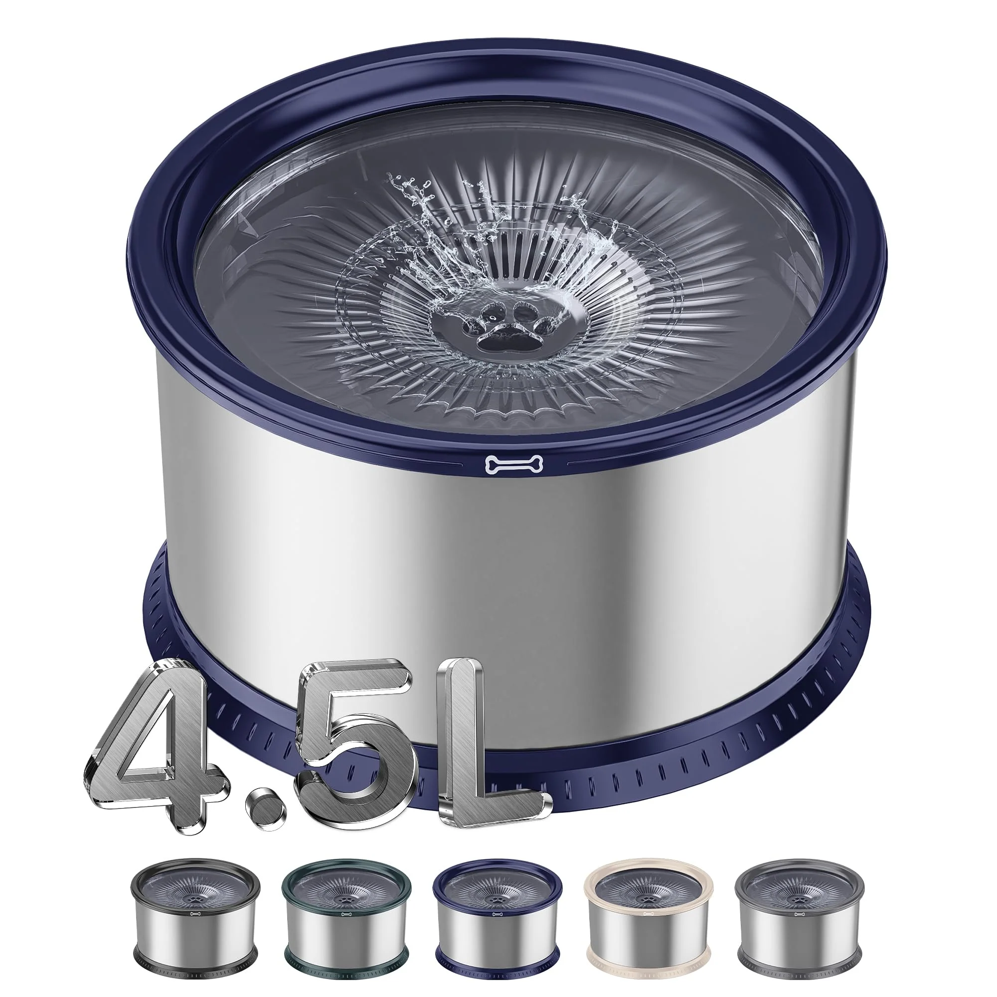 Reliable Twinsing 4.5L No-Spill Stainless Steel Dog Water Bowl — Large Capacity Anti-Slip Blue Breathable