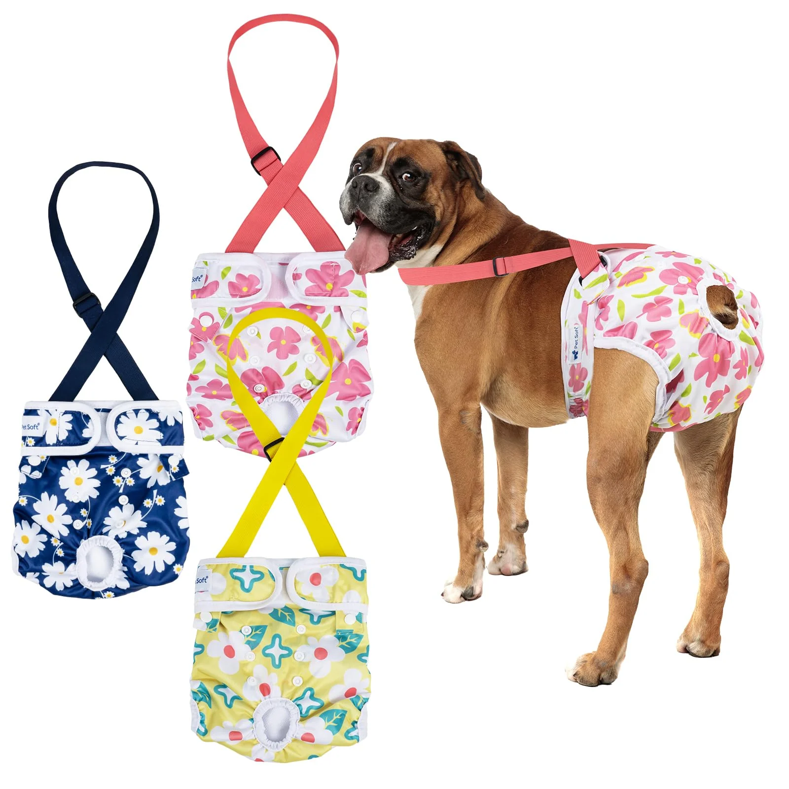 Exceptional Pet Soft Dog Diapers Female with Suspenders - X-Large Reusable Flowers Superior
