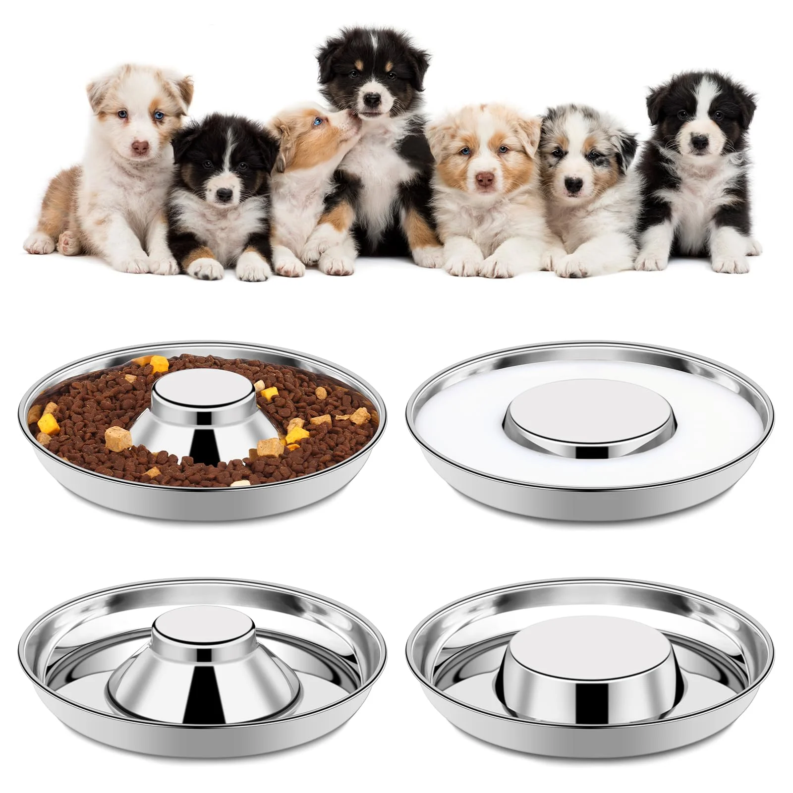 Relaxed tchrules 4-Pack Stainless Steel Puppy Bowls 11.8-inch Feeding Bowls for Small Dogs Cats Original