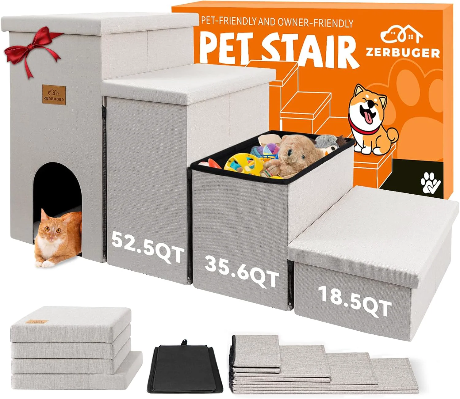 Relaxed Dog Stairs with Condo 23 H 4-Step Wider Folding Storage Pet Stairs Gift for Small Medium Large Old Dogs Cats Dog Steps for High Beds Window Ramp for Climbing Car Up to 200 lbs Beige Exceptional