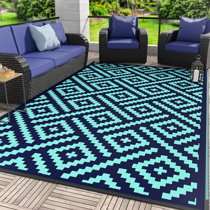 Premium Material GENIMO Outdoor Rug for Patio Reversible Plastic Straw Rugs for RV Efficient