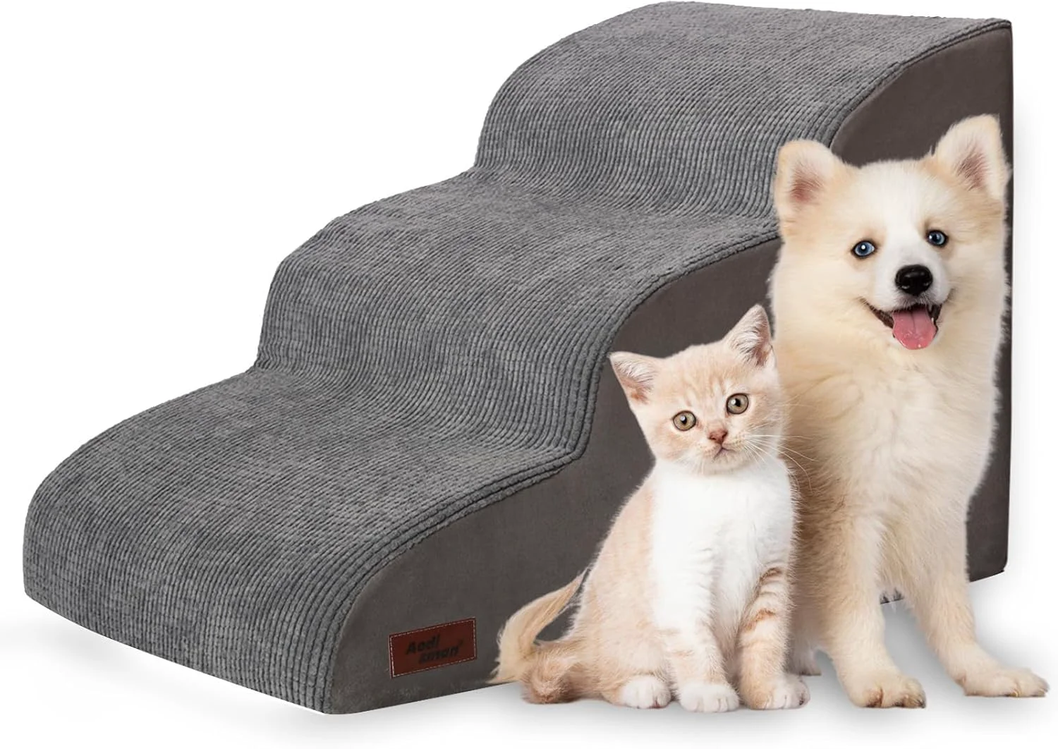 Flexible 3-Step Dog Ramp and Stairs for Sofa and Chair - Non-Slip Sturdy Pet Steps for Small Dogs and Cats 15.7 H Grey Efficient