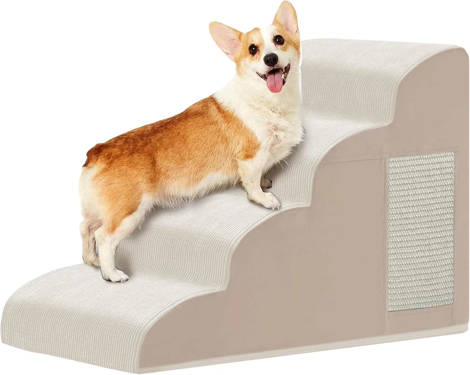 Reliable Dogs Steps for Bed Dog Stairs for Small Dogs 4-Step Dog Ramp for Bed Couch Sofa and Chairs Non-Slip Bottom Design Cat Scratching High Density Foam Portable Pet Step Indoor Beige Certified