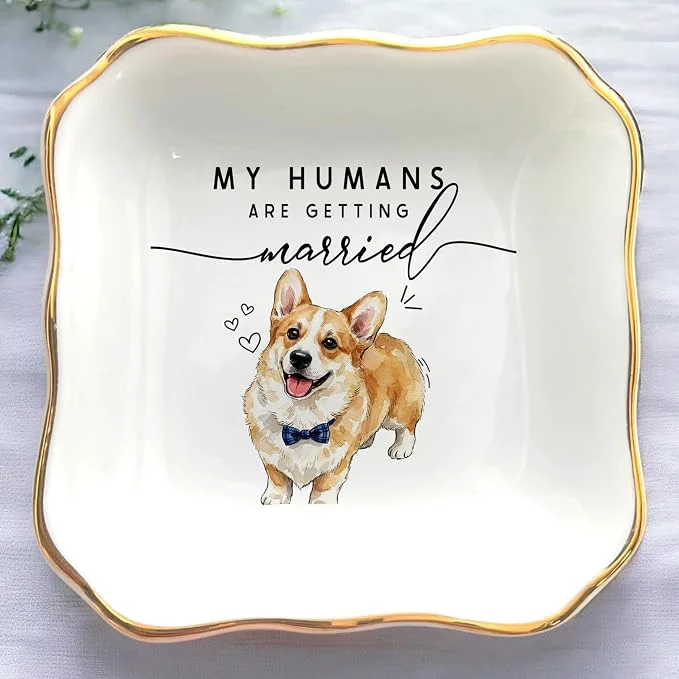 Classic Custom Pet Portrait Watercolor Ring Dish My Humans Are Getting Married Jewelry Enhanced
