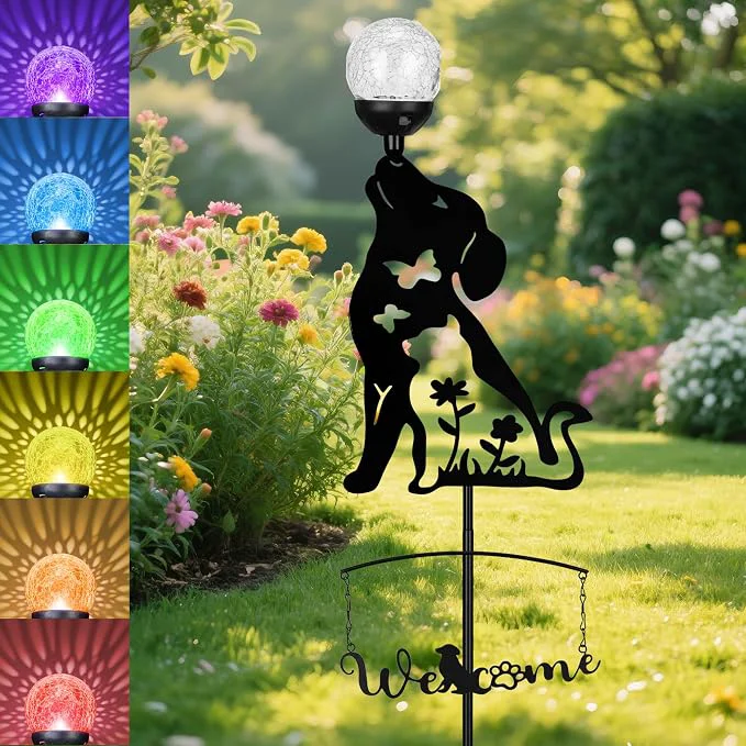 Sophisticated Solar Dog Light Outdoor Decorative Metal Black Dog Cat Silhouette Solar Garden First-Class