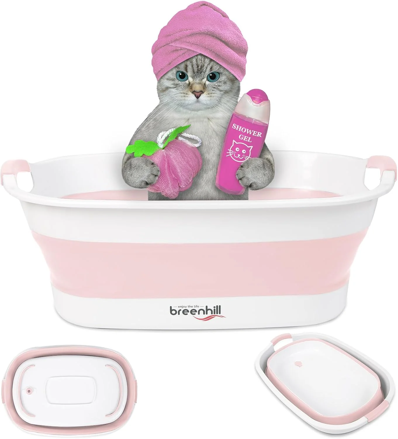 Refined Collapsible Dog Bath Tub for Small Dogs Cats Portable Puppy Bath Tub with Water Drain Plug Space Saving Foldable Pet Bathtub for Indoor Outdoor Use Pink Elite