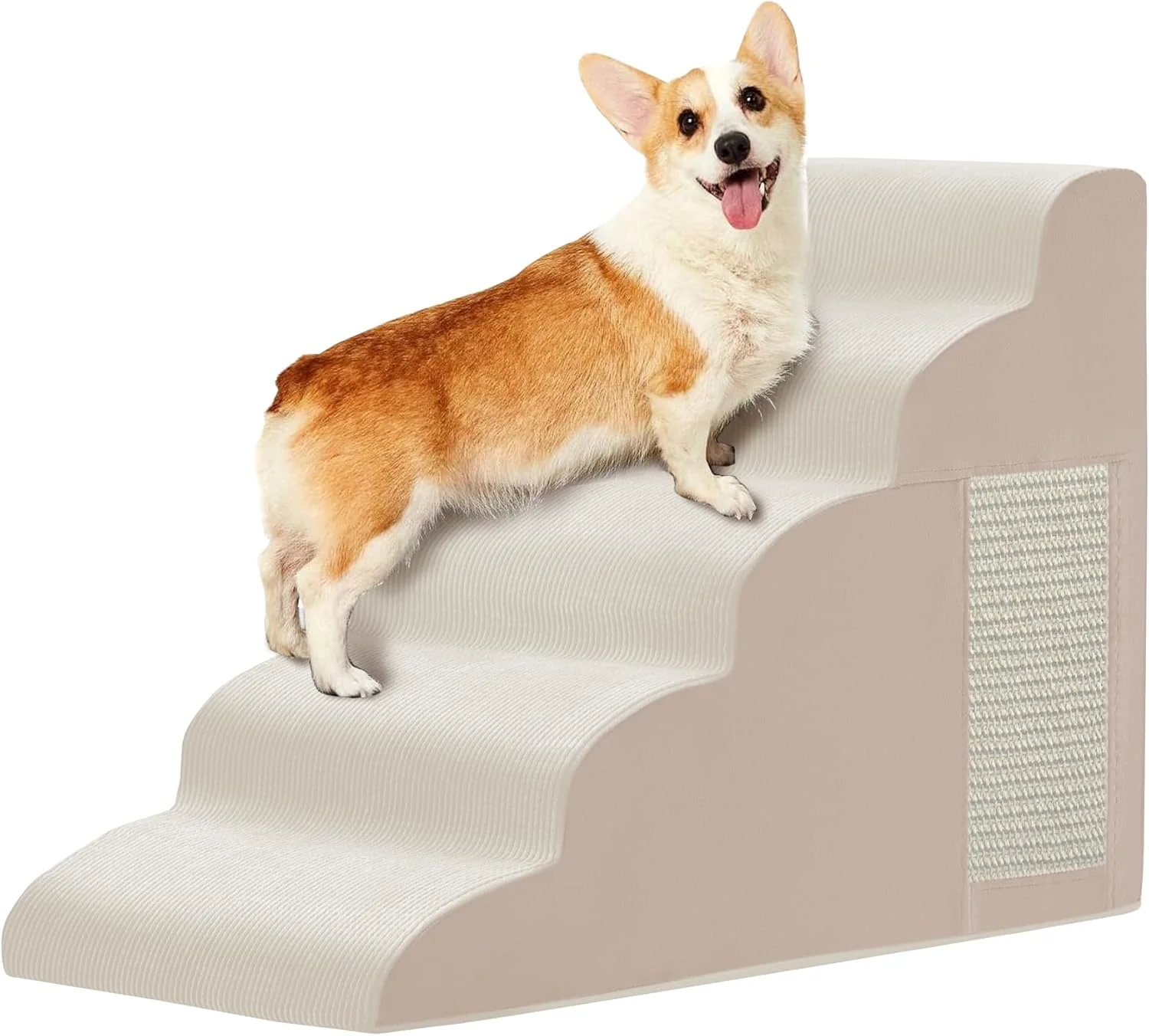 Selected Pet Stairs Dog Stairs for Small Dogs Dogs Steps 5-Step Curved Dog Ramp for Bed Couch Sofa Car and Chairs Non-Slip Bottom Design Cat Scratching Board High Density Foam Portable Pet Step Beige Fine