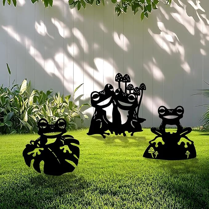 Contemporary 3 Pack Frog Metal Garden Decorative Stakes Weather Proof Silhouette Statues Classic