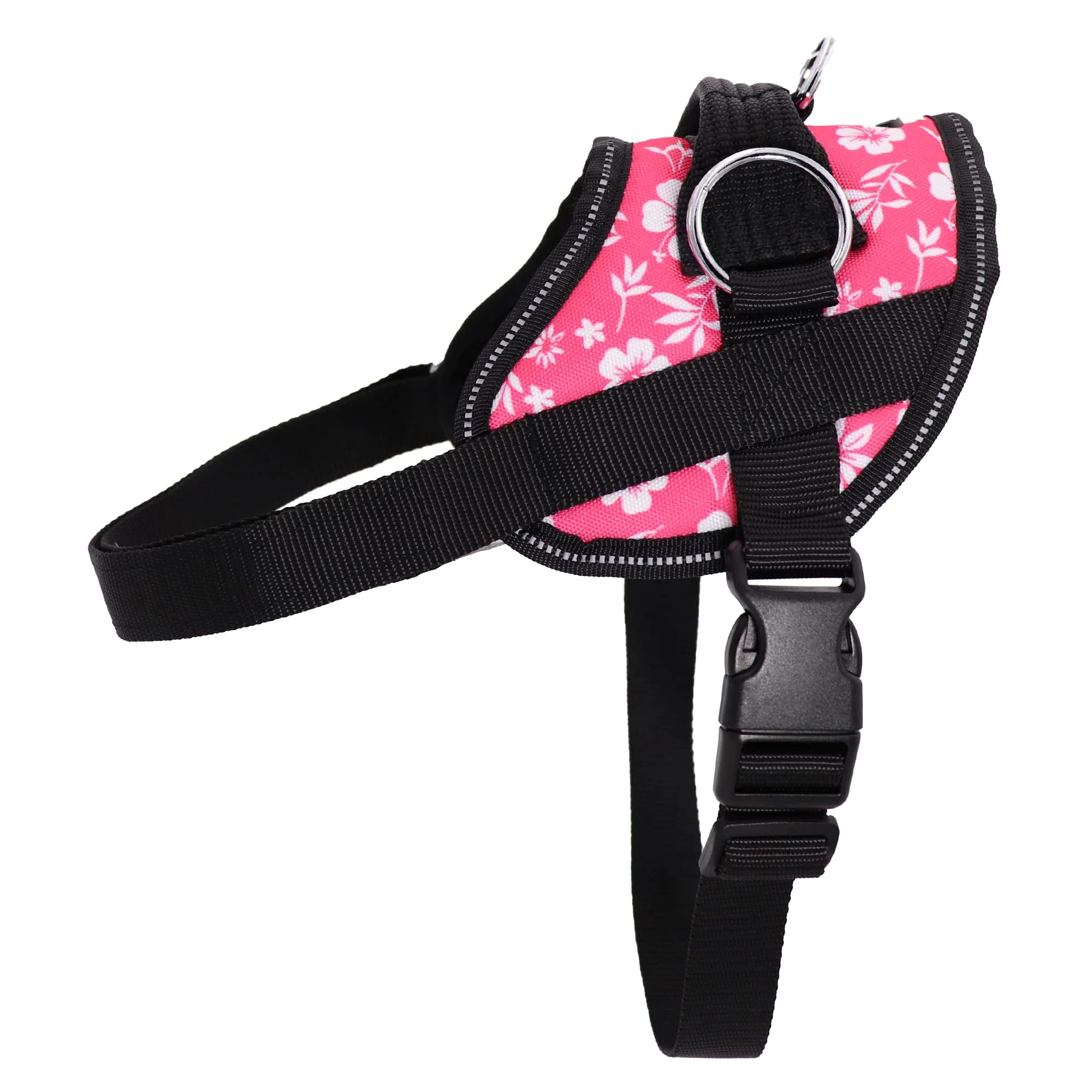 Unique Bark Appeal Pink Hibiscus No-Pull Harness for XL Dogs – Adjustable Reflective Vest Crafted