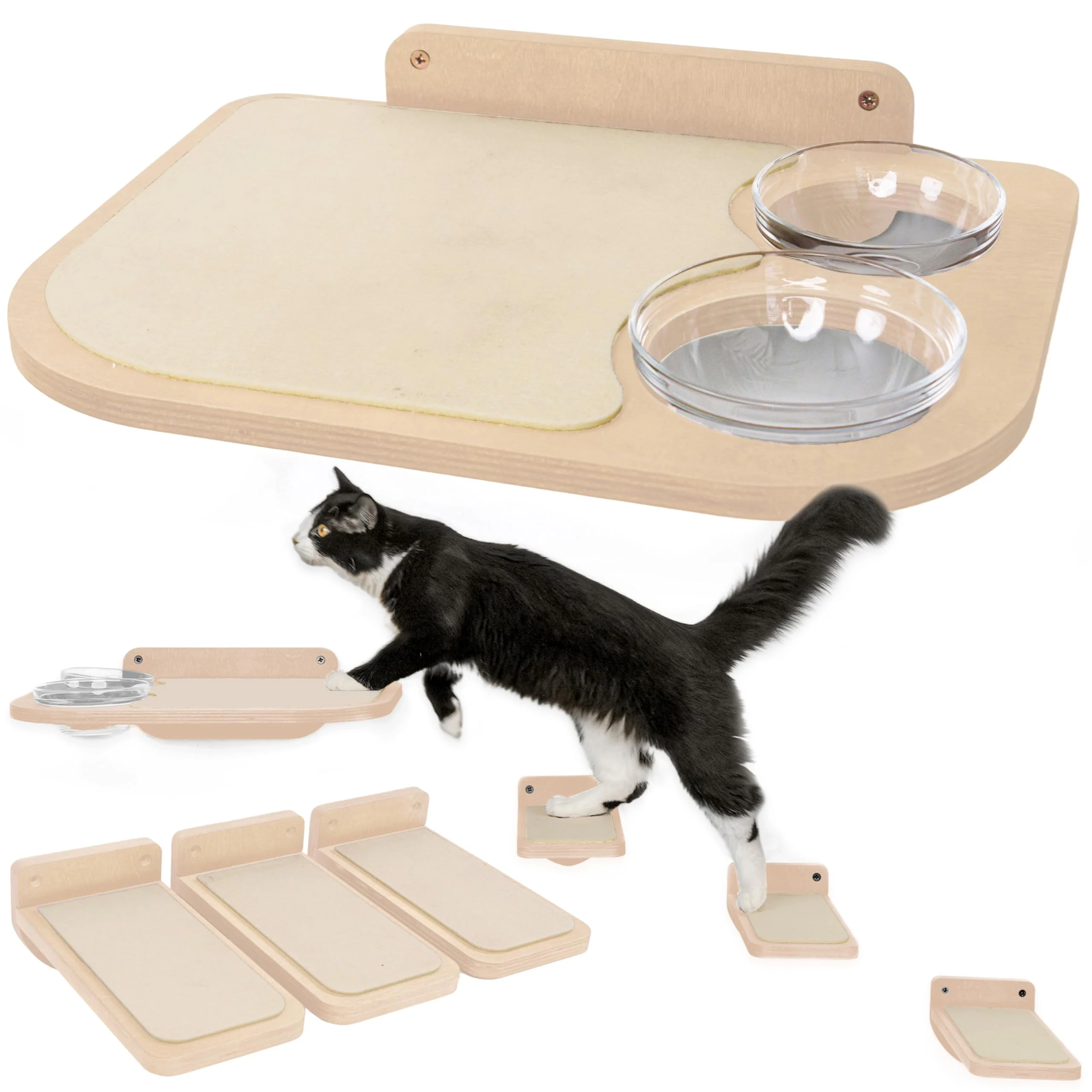 Comfortable INICIO Cat Wall Shelves – Dog-Proof Feeding Station in Birch Wood Fast