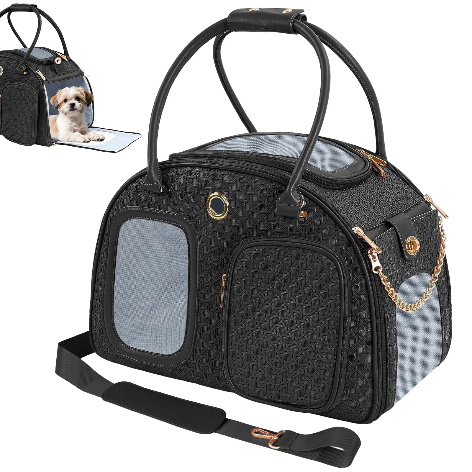 Artisan Globlyte Dog Purse Carrier for Small Dogs – TSA Airline Tote Bag Black Premium