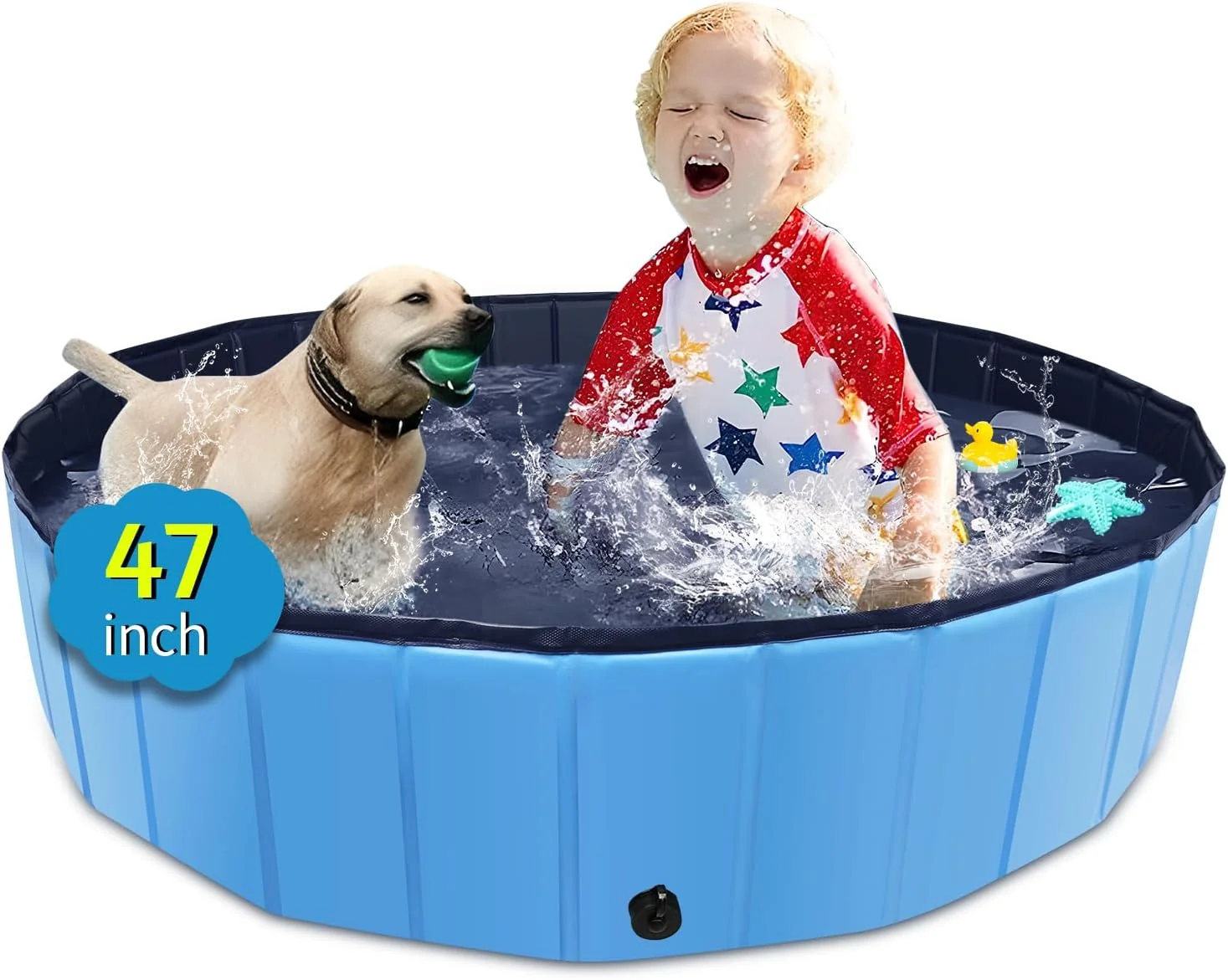 Sustainable Foldable Dog Pool 47 x 12 Kiddie Pool with Hard Plastic Non-Slip Dog Bath Tub for Outdoor Backyard Collapsible Dog Swimming Pool for Kids Dogs Pets Blue Comfortable