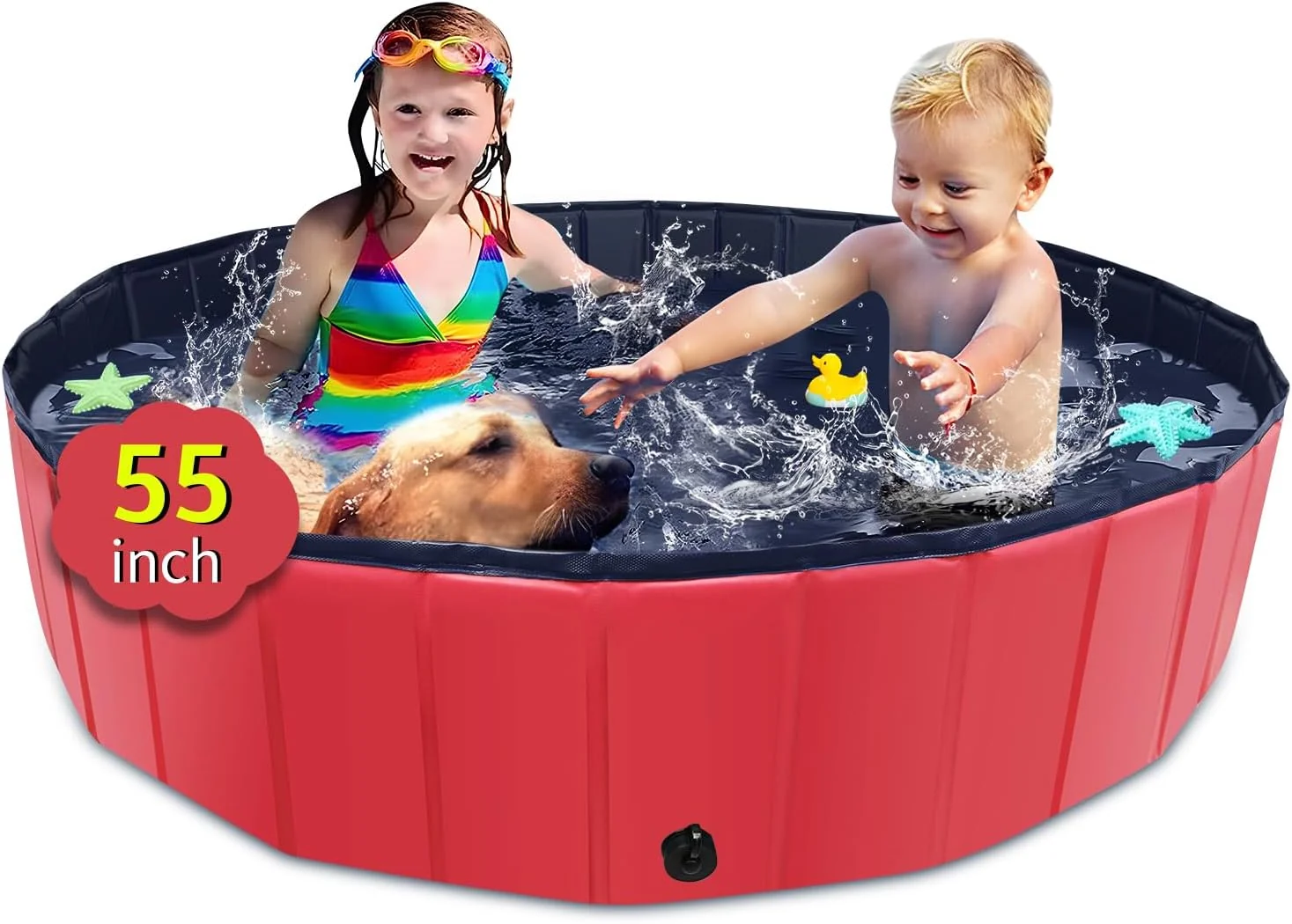 Sustainable Foldable Dog Pool 55 x 12 Kiddie Pool with Hard Plastic Non-Slip Dog Bath Tub for Outdoor Backyard Collapsible Dog Swimming Pool for Kids Dogs Pets Red User-Friendly