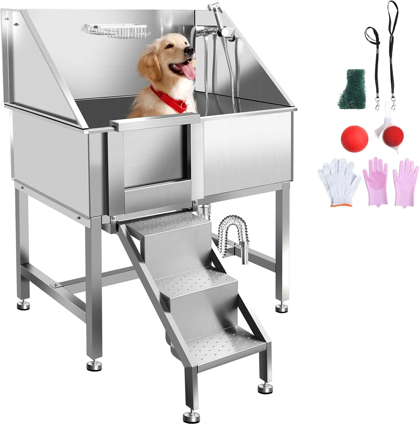 Elegant 38 Inch Dog Bathing Station for Large Dogs Stainless Steel Dog Pet Washing Station Professional Dog Grooming Tub Pet Wash Bath Station Left Door Premium