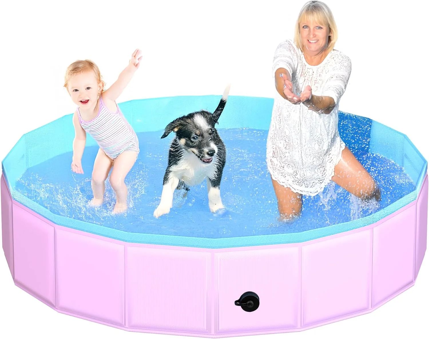 Smart 2025 Updated Foldable Dog Pool 71 x 12 Kiddie Pool with Hard Plastic Non-Slip Dog Bath Tub for Outdoor Backyard Collapsible Dog Swimming Pool for Kids Dogs Pets Pink Recyclable