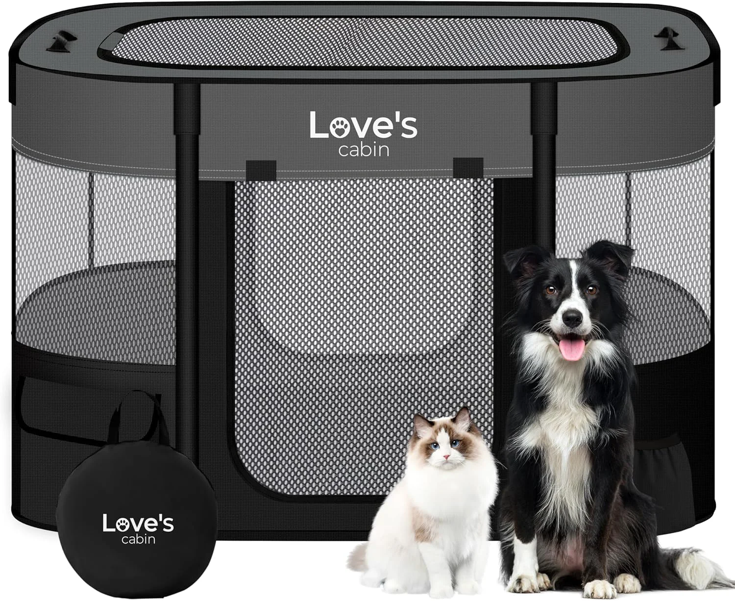 Refined Love's Cabin Small Dog Tent Crates Cage Indoor Outdoor Portable Exercise Playpen for Dog and Cat Foldable Pop Up Dog Kennel Playpen with Carrying Case Grey Lightweight