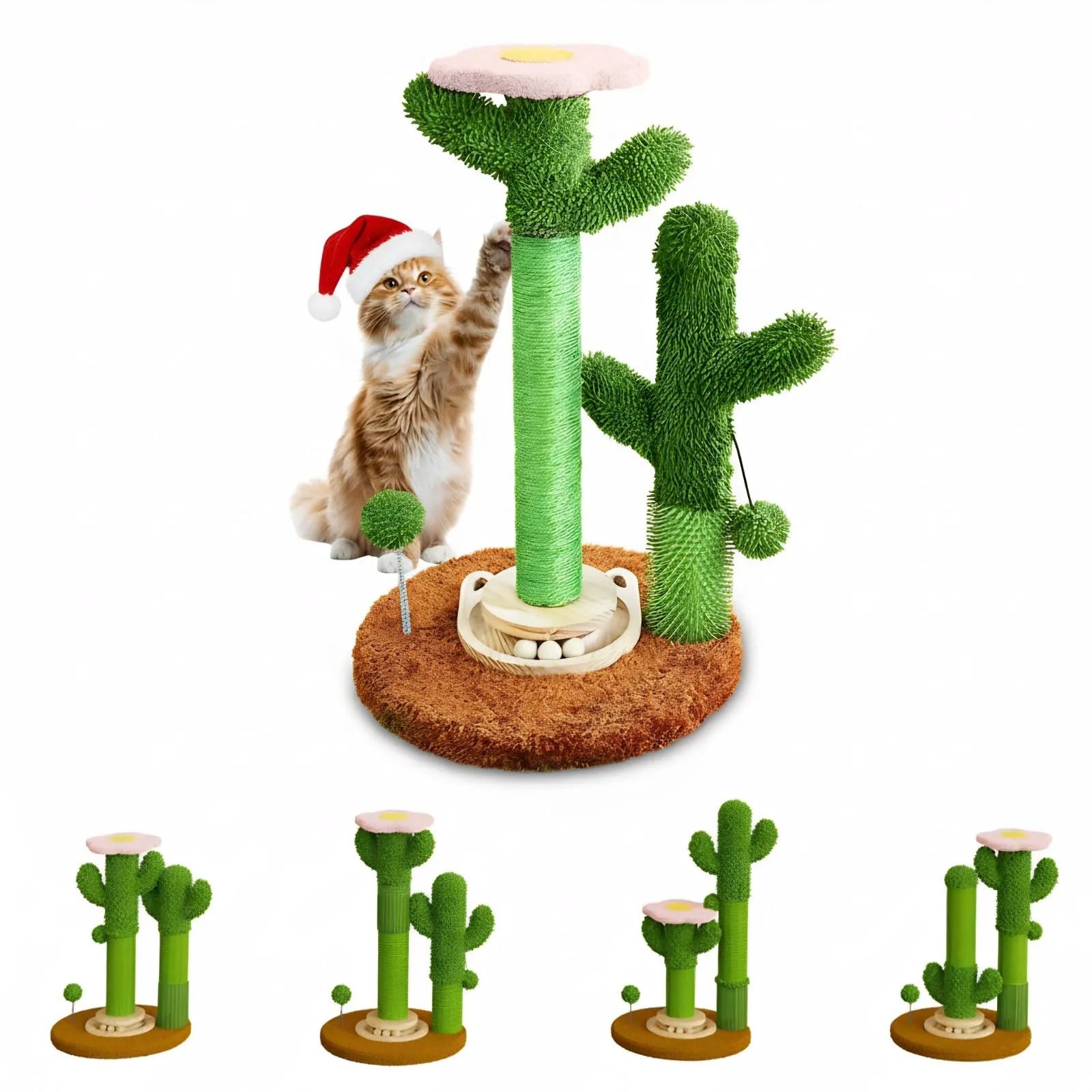 Sustainable ZLAFM 2025 DIY Cactus Cat Scratching Post — 9 Install Styles Self-Grooming Brush Ball Toy Comfortable