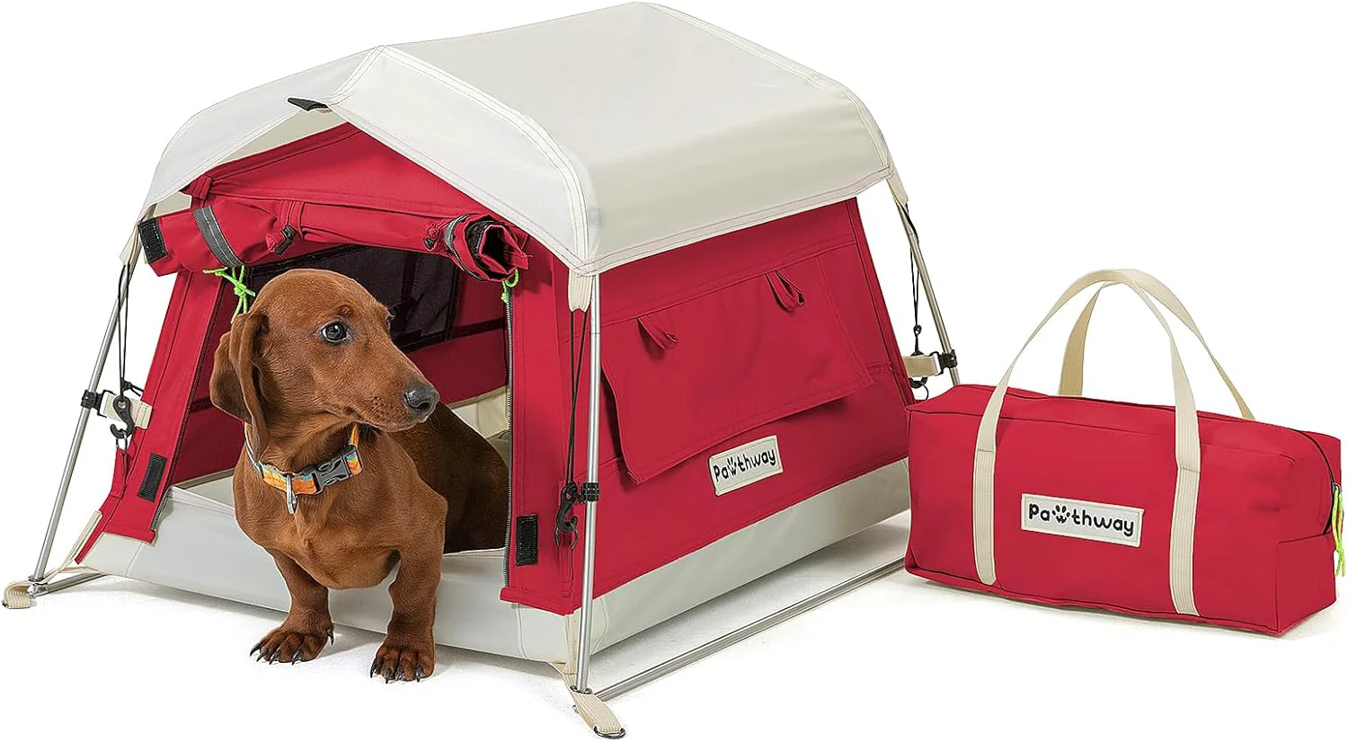 Certified Dog Tent Cotton Fabric Aluminum Poles and Camping Mat Outdoor Weatherproof Dog House Outdoor Breathable with 2 Side Windows Portable and Collapsible Red Small Elite