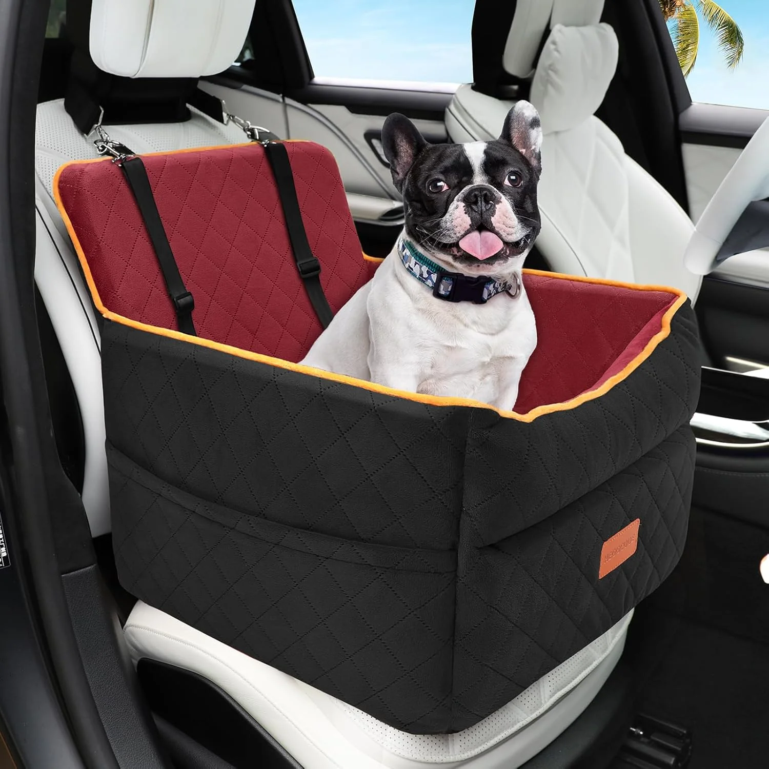Responsible Dog Car Seat for Small Medium Dogs Memory Foam Puppy Dog Booster Seat with Thick Cushion for Dogs Under 35lbs Detachable Washable Pet Car Seat Travel Bed with Storage Pockets 2 Safety Belts High-Grade