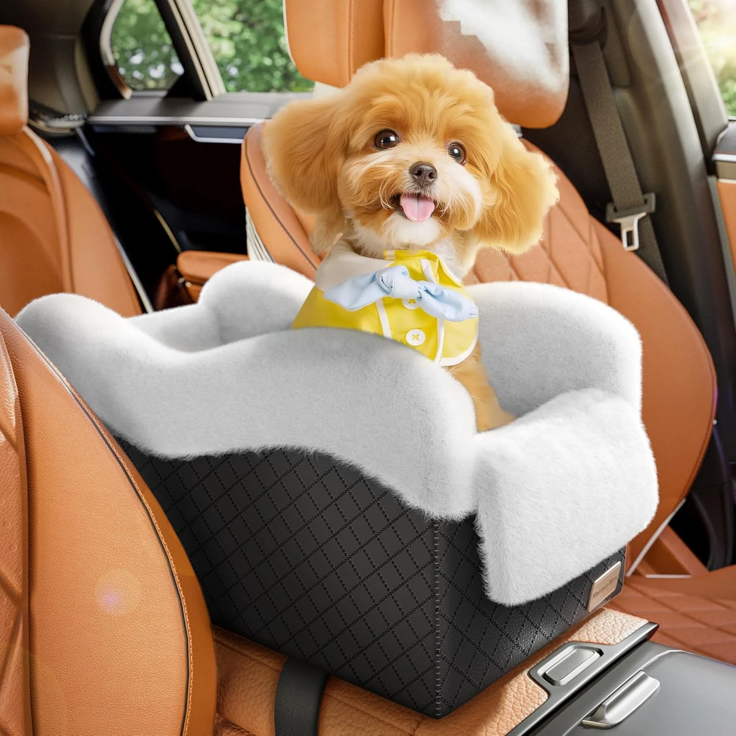 Premium Conter Console Dog car seat Light Grey White Black White M Clean