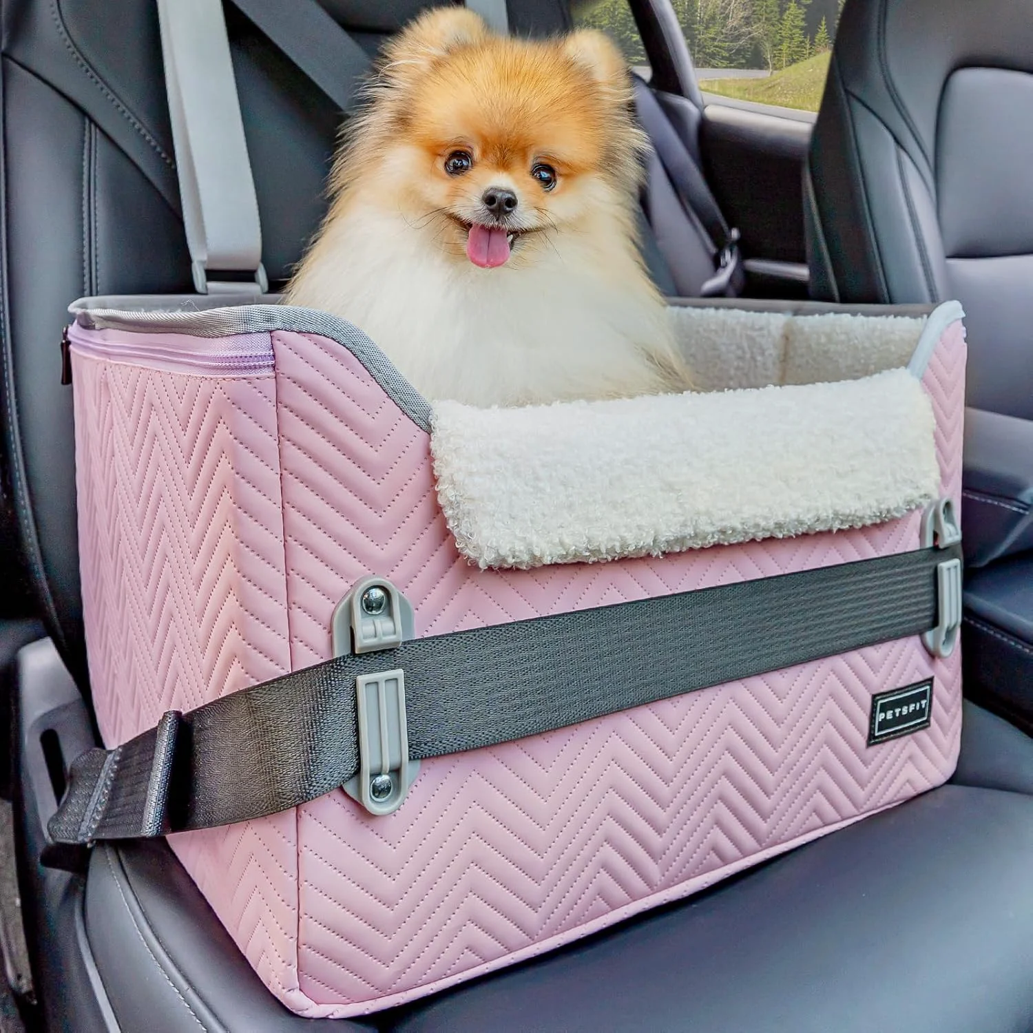 Sophisticated PETSFIT Dog Car Seats for Small Dogs Portable Puppy Car Saet for Car with Clip-On Leash Adjustable Straps Suitable for Small Pets Up to 25lbs Light Pink Secure