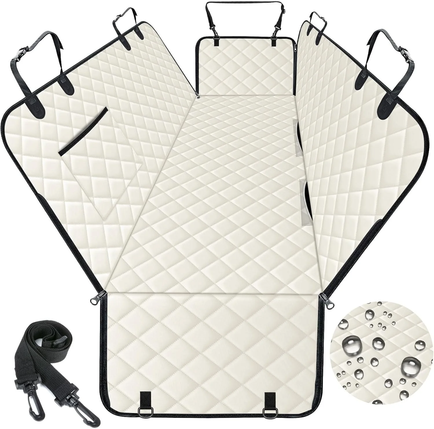 Breathable Dog Car Seat Cover Durable Waterproof Scratch Proof Nonslip Dog Hammock Pet Back Seat Covers with Pocket for Cars SU and Trucks - L Beige Black Premium Material
