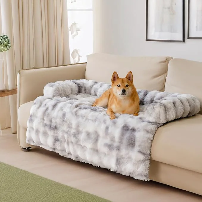 Excellent FUNNY FUZZY Pet Fluffy Plush Calming Dog Couch Bed Sofa Protector Washable Pets Functional