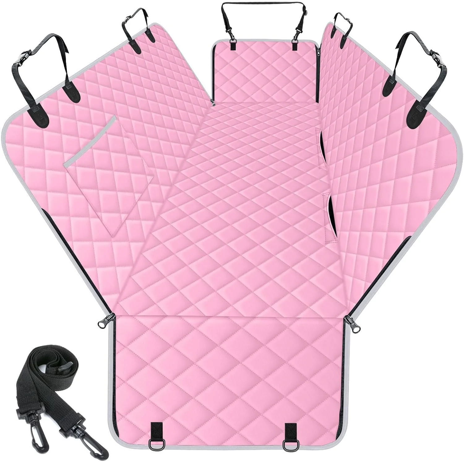 Innovative Waterproof Dog Car Seat Cover for Back Seat - Durable Scratch Proof Pet Hammock with Nonslip Design Storage Pockets Fits Cars SU Trucks - S Pink Grey Carefully Designed