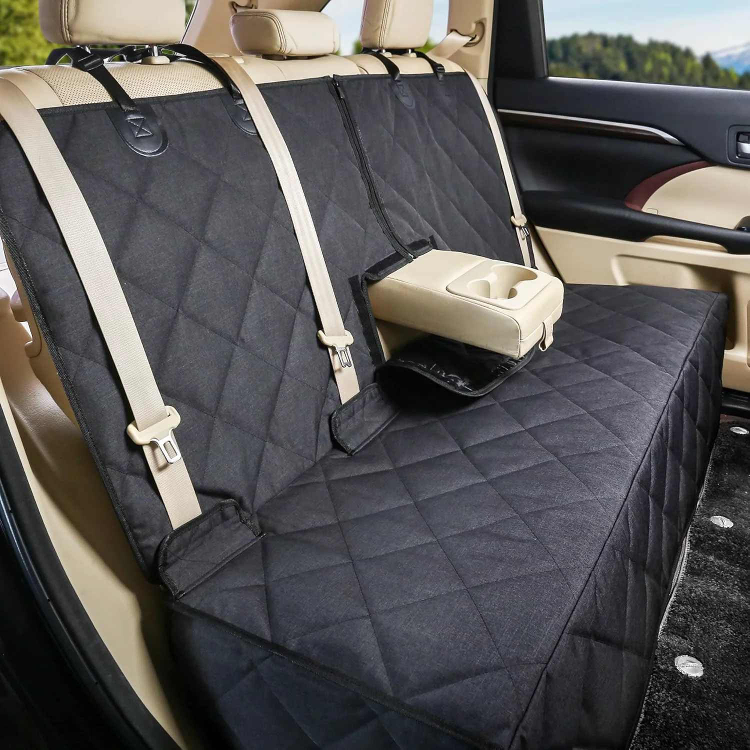 Premium Material Bench Dog Car Seat Cover for Back Seat Waterproof Seat Covers Durable Scratch Proof Nonslip Protector for Pet Fur Mud Washable Backseat Cover for Cars Armrest Compatible Green