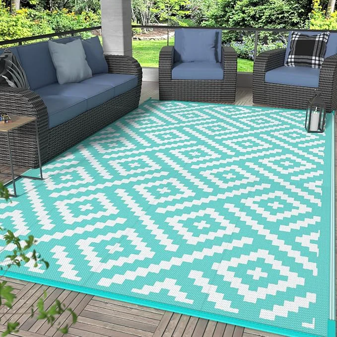 First-Class GENIMO Outdoor Rug for Patio Reversible Plastic Straw Rugs for RV Reusable