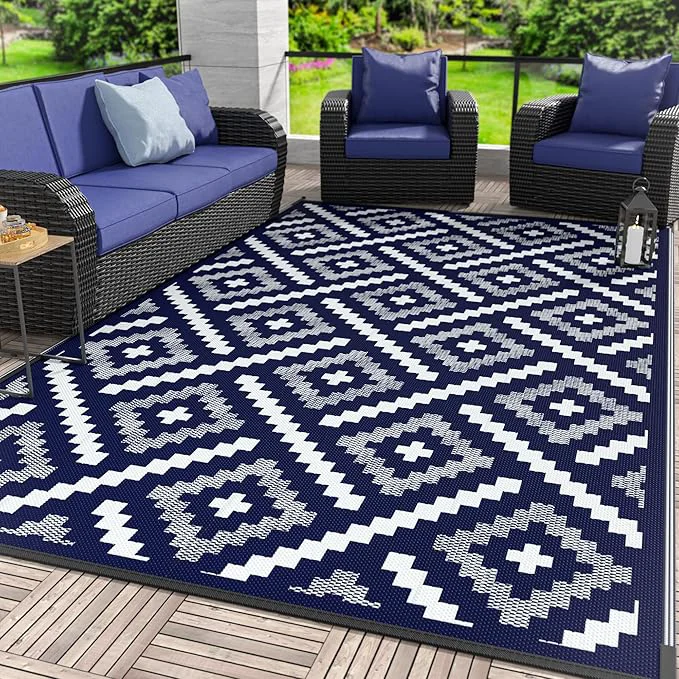 Clean GENIMO Outdoor Rug for Patio Reversible Plastic Straw Rugs for RV Reusable
