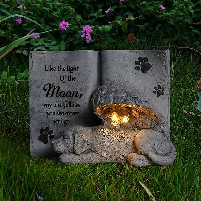 High-Performance Solar Dog Angel Statue Pet Dog Memorial Stone Dog Memorial Gifts Or Garden Relaxed