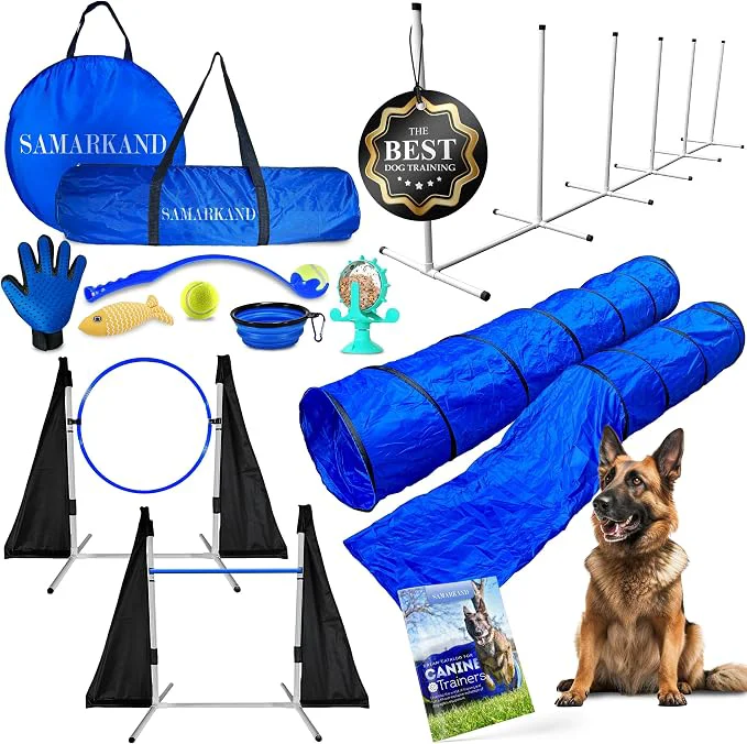 Premium Dog Agility Course Backyard Set Including Dog Tunnel Bags Unique