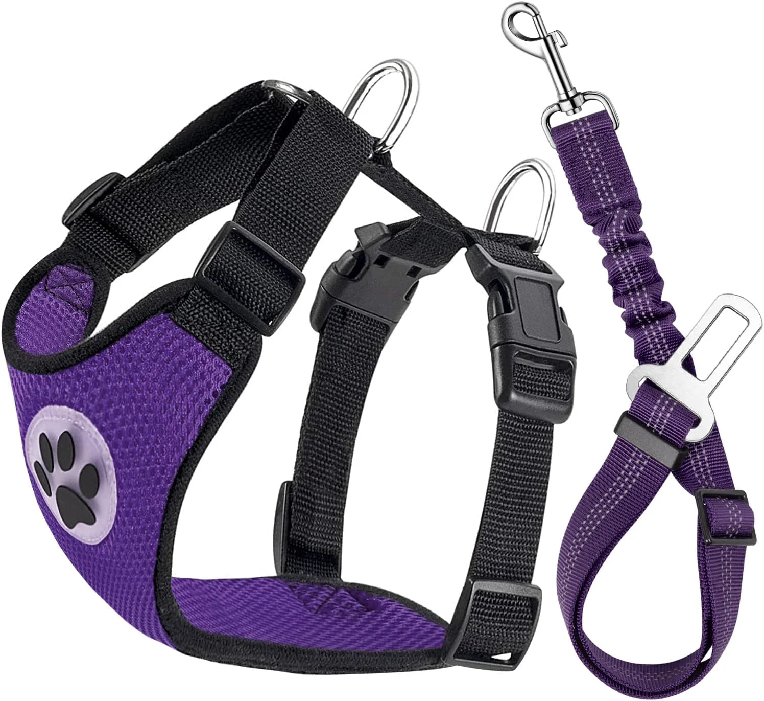 Flexible Lukovee Dog Seat Belt for Car Adjustable Dog Car Harness for Large Medium Small Dogs Soft Padded Breathable Mesh Dog Seatbelt with Car Vehicle Connector Strap Purple XX-Small Eco-Friendly