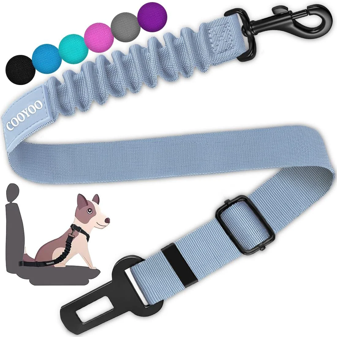 Original COOYOO Dog Seat Belt Retractable Dog Car Harness Seat Belt for Car Adjustable Nylon Pet Safety Seat Belts Heavy Duty Elastic Bungee Buffer Eco-Friendly